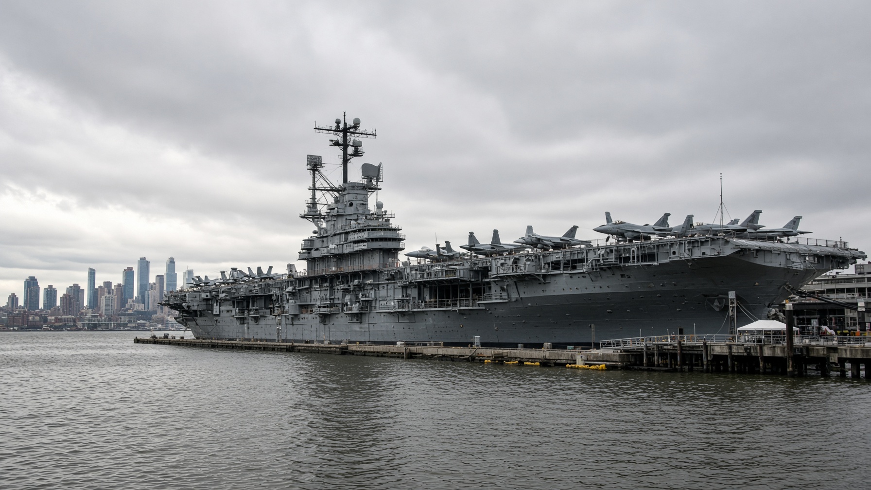 USS Intrepid aircraft carrier museum at a Manhattan pier